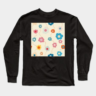 Colourful  Vintage Daisy Repeat Pattern Long Sleeve T-Shirt